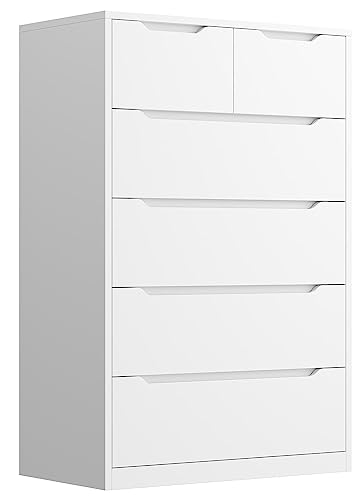 White Bedroom Dresser with 6 Large Wood Drawers