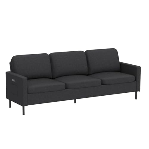 72 Fabric 3-Seater Couch with USB Ports for Small Spaces