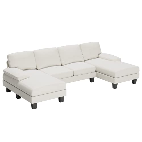 Modern U-Shaped Sectional Sleeper Sofa for Living Room - White Color