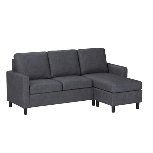 79 Inch Modern Linen Sectional Sofa with Reversible Chaise for Living Room, Apartment, Small Space - Dark Grey