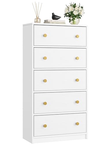 5-Drawer White Dresser for Bedroom, Closet, Living Room