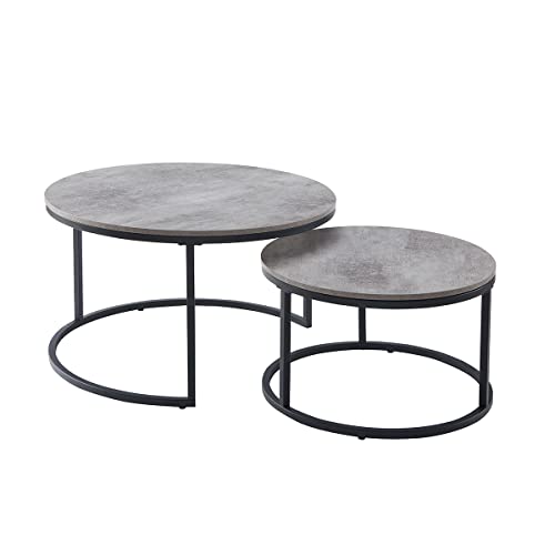 Grey Round Nesting Coffee Table Set for Living Room