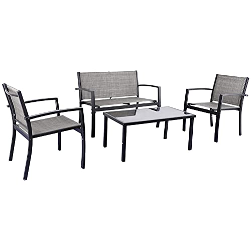 Modern 4-Piece Patio Furniture Set with Glass Coffee Table for Home, Porch, Lawn (Grey)
