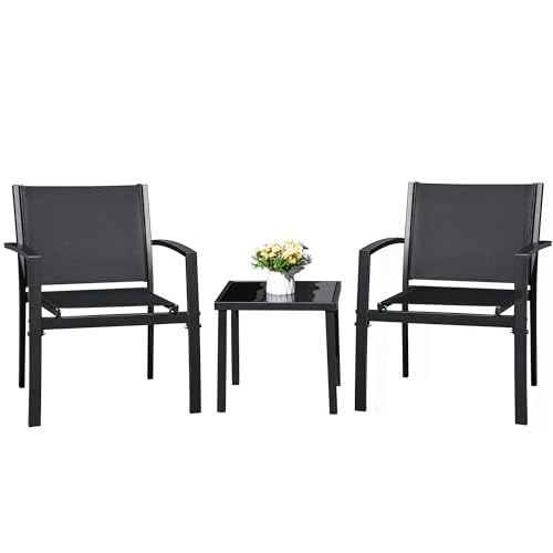 Black Outdoor Textilene Patio Furniture Set with Table
