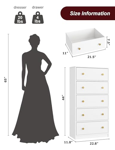 5-Drawer White Dresser for Bedroom, Closet, Living Room