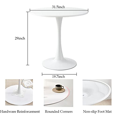 White Round Dining Table with Tulip Pedestal Base - Mid Century Design for 2-4 People