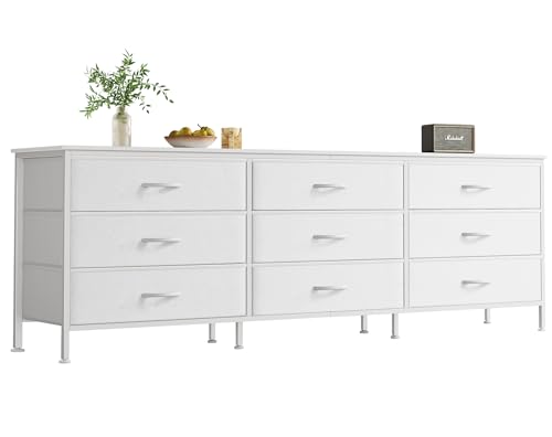 Large 9-Drawer Dresser with TV Stand, White