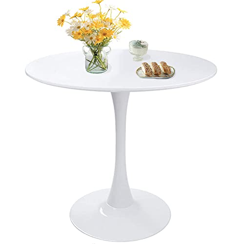 White Round Dining Table with Tulip Pedestal Base - Mid Century Design for 2-4 People