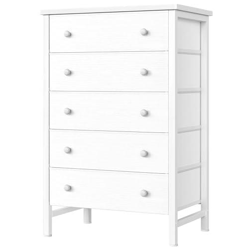 Modern White 5-Drawer Chest for Girls' and Kids' Bedroom Storage