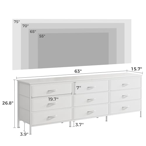 Large 9-Drawer Dresser with TV Stand, White