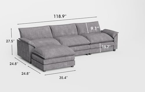 Modern L-Shaped Sectional Sofa with Reversible Ottoman