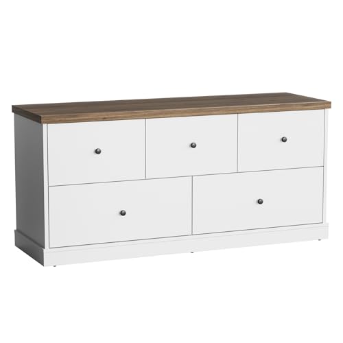 Modern White Wooden Bedroom Dresser with 5 Drawers
