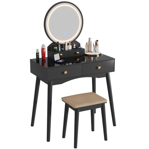 Makeup Vanity Desk with Mirror, Lights, and Storage for Girls' Bedroom