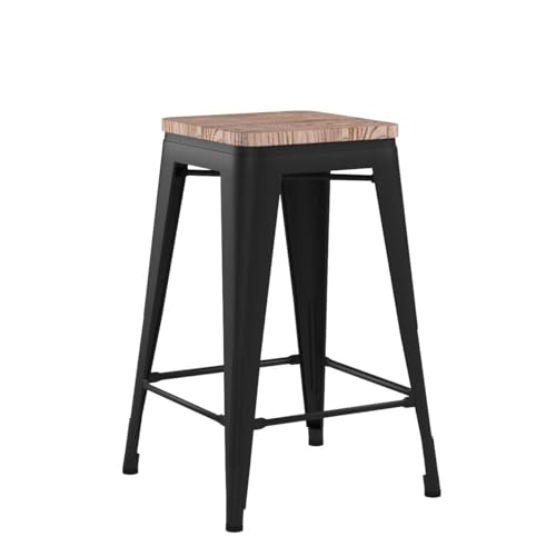 Modern Metal Bar Stools Set of 4 - Indoor/Outdoor Use (Black, 24 Inches)