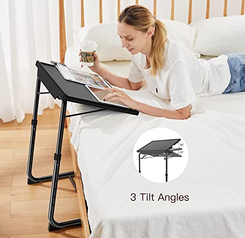Adjustable TV Tray Table with Height & Tilt Adjustments - for Bed & Sofa (Black)