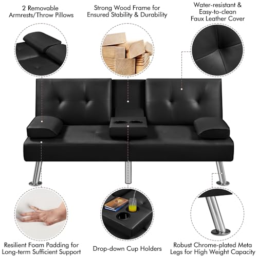 Black Modern Convertible Sofa Bed with Adjustable Recliner