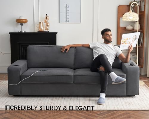 Modern 89-Inch Living Room Sofa with USB and Cup Holders