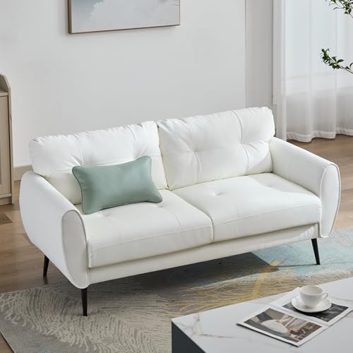Small White Leather Loveseat for Living Room or Bedroom