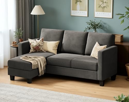 VICTONE Convertible Sectional Sofa Couch for Small Apartments, Living Room and Office (Dark Gray)