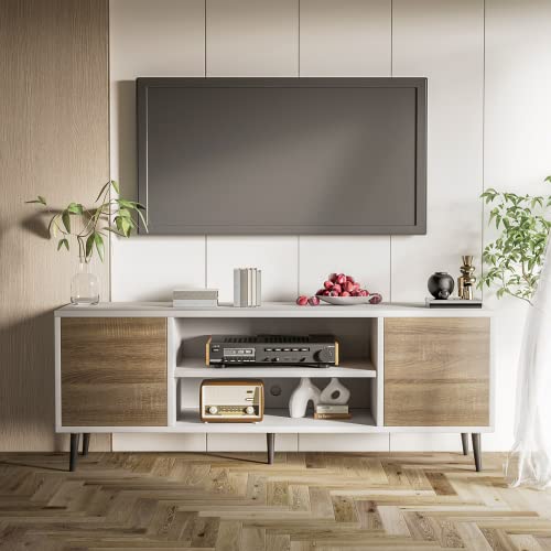 Modern Oak TV Stand for 65 Inch TV with Storage - Ideal for Living Room, Bedroom, and Office