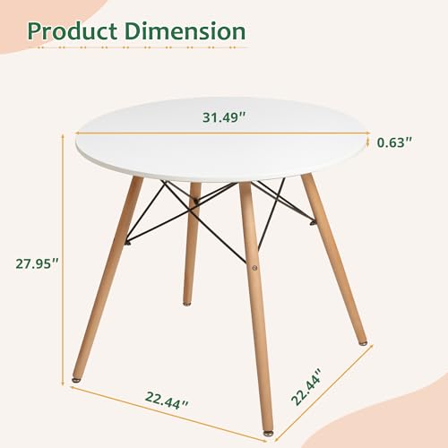 Modern Round Kitchen Dining Table for 2-4 Persons (White)