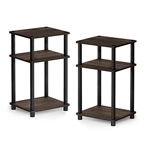 Furinno 3-Tier End Table 2-Pack for Bedroom in Columbia Walnut/Black