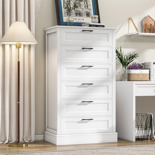 55 Inch Tall White 6 Drawer Dresser for Bedroom and Living Room