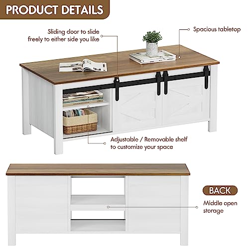 Rustic Farmhouse Coffee Table with Storage & Sliding Barn Doors