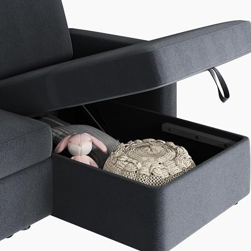 Dark Gray L-Shaped Sectional Sofa Bed with Storage & USB Ports