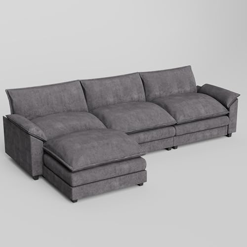 Modern Grey L-Shaped Sectional Sofa with Reversible Ottoman
