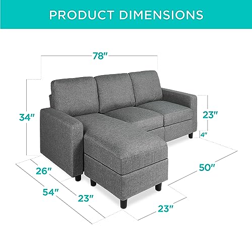 Best Choice Products Upholstered Sectional Sofa for Small Spaces - Gray