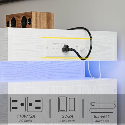 59 LED Dresser with 6 Drawers for Bedroom, White