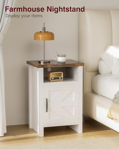Farmhouse Modern White Nightstand Set of 2 for Bedroom