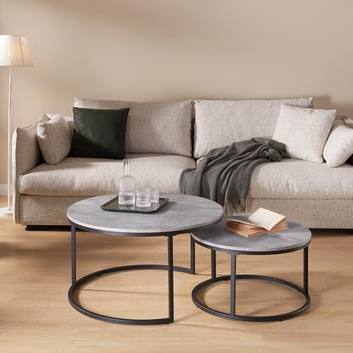 Grey Round Nesting Coffee Table for Living Room