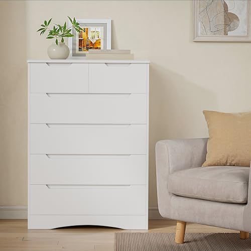 6-Drawer White Dresser with Large Storage for Bedroom and Home Office