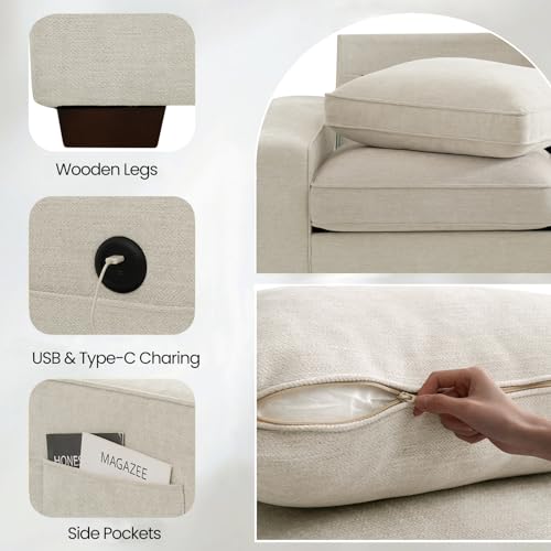 TEKAMON 100 Modular Sofa with Seats Storage & USB in Chenille Fabric - Ideal for Living Room or Office