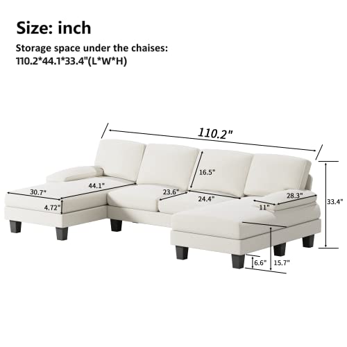 Stylish U-Shaped Sectional Sleeper Sofa - White for Living Room