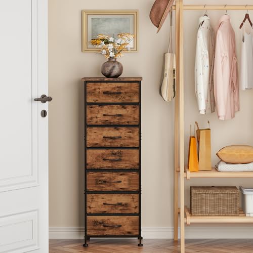 Rustic Brown Wood Grain Dresser with 7 Drawers for Bedroom Entryway