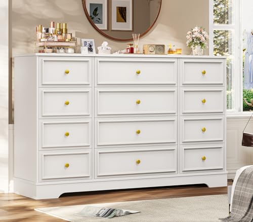 Large 12-Drawer Dresser for Bedroom Storage- Hasuit White Chest of Drawers