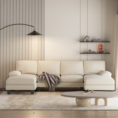 Modern U-Shaped Sectional Sleeper Sofa for Living Room - White Color