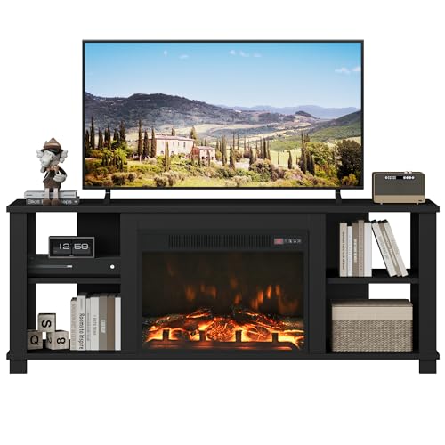 Modern Black Fireplace TV Stand for TVs up to 65