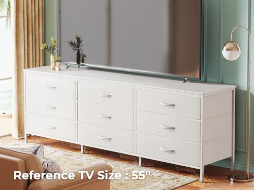 Large 9-Drawer Dresser with TV Stand, White