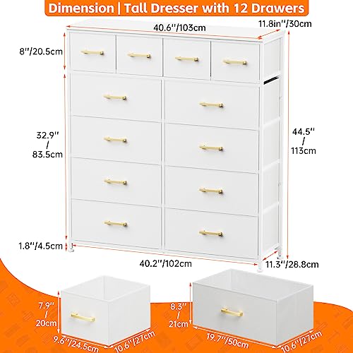 White Fabric Dresser with 12 Drawers for Bedroom