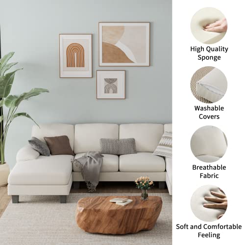 Modern U-Shaped Sectional Sleeper Sofa for Living Room - White Color
