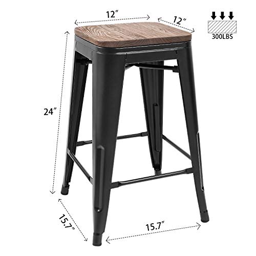 Modern Metal Bar Stools Set of 4 - Indoor/Outdoor Use (Black, 24 Inches)