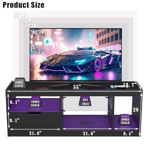 65+ Inch TV Stand with LED and RGB Modes for Gaming