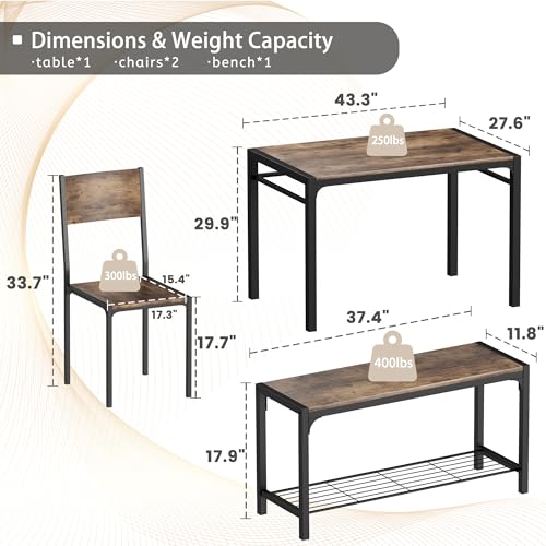 Dining Table Set for 4 with Bench & Chairs
(Audience: Consumers looking for a modern dining set for small spaces)