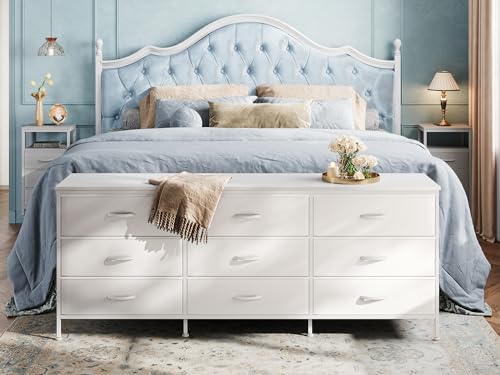 Large 9-Drawer Dresser with TV Stand, White