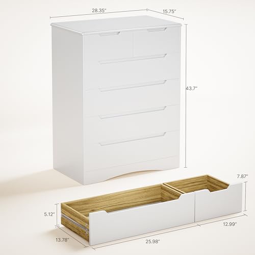 6-Drawer White Dresser with Large Storage for Bedroom and Home Office