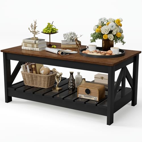 Rustic 39" Coffee Table with Storage for Living Room